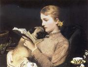 Charles Barber Girl Reading with Pug oil painting artist